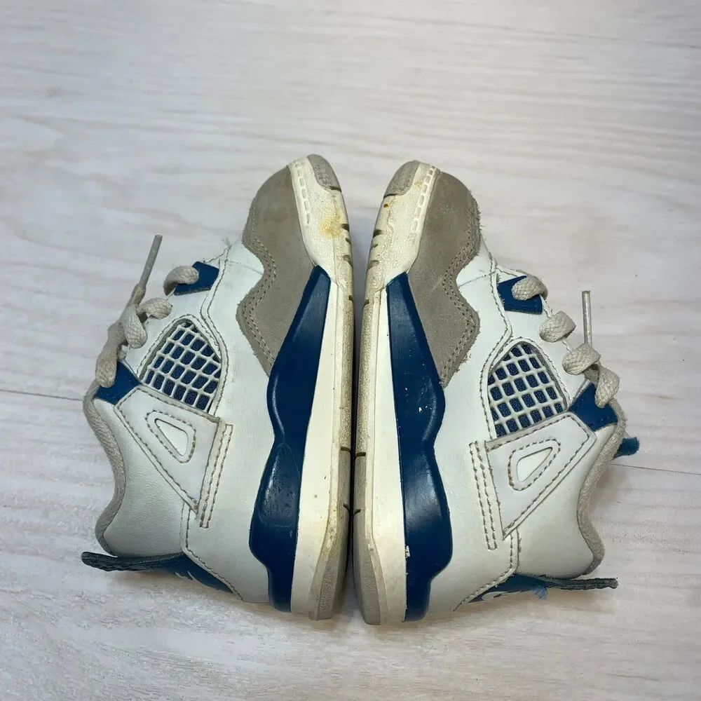 Nike Air Jordan 4 Retro Sneakers Toddlers Size 7C White Military‎ Blue Comfort